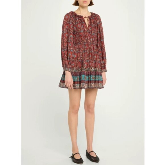 ULLA JOHNSON 'Val' Floral-Print Cotton-Blend Mini-Dress, Pomegranate - Picture 1 of 4